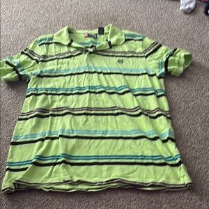 Lime Green Striped Polo Shirt